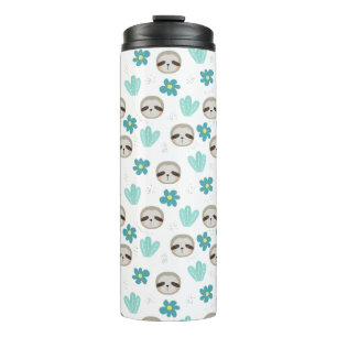 Sweet Sloth Floral Pattern Thermal Tumbler