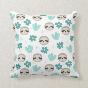 Sweet Sloth Floral Pattern Throw Pillow