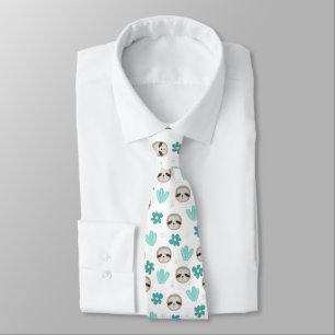 Sweet Sloth Floral Pattern Tie