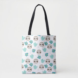 Sweet Sloth Floral Pattern Tote Bag