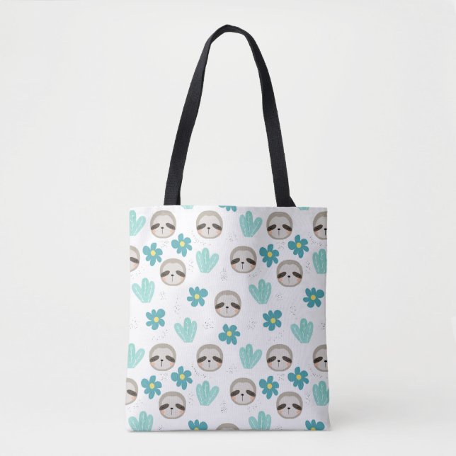 Sweet Sloth Floral Pattern Tote Bag (Front)