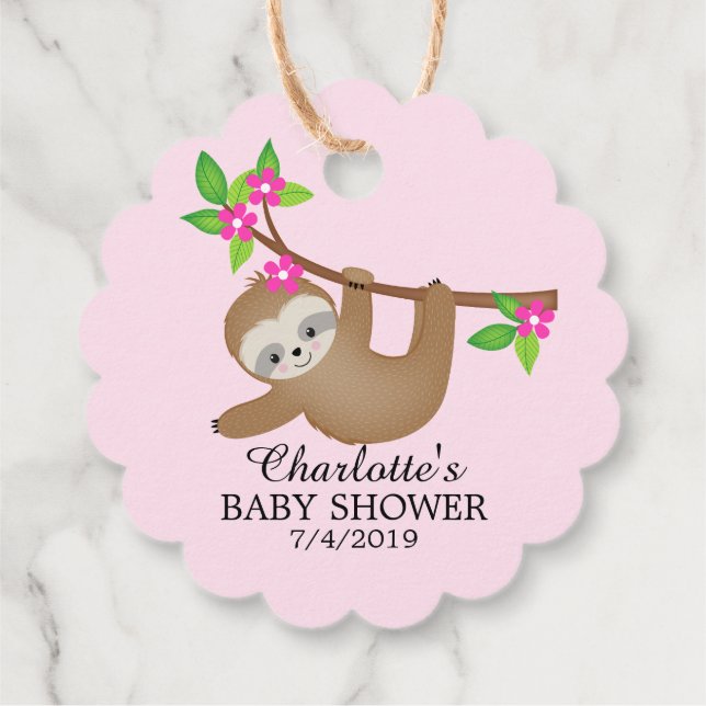 Sweet Sloth Girls Baby Shower Favour Gift Tag (Back)