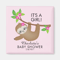 Sweet Sloth Girls Baby Shower Favour Magnet
