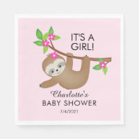 Sweet Sloth It's A Girl Baby Shower Paper Napkins