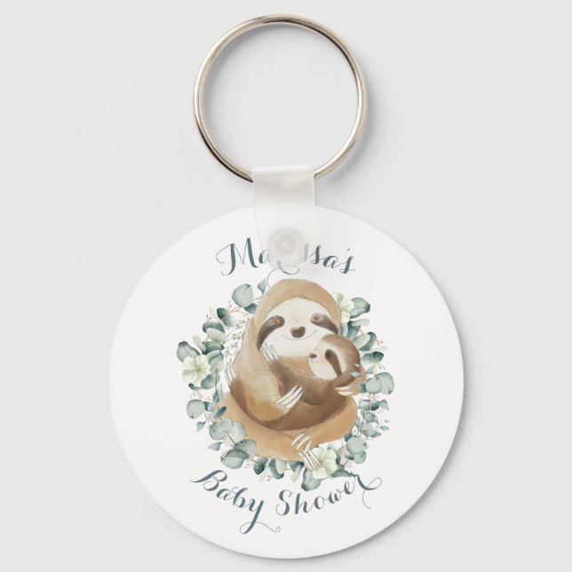 Sweet Sloth Mommy Cuddle Wreath Baby Shower Favour Keychain (Front)
