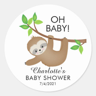 Sweet Sloth OH BABY Neutral Shower Favour Sticker