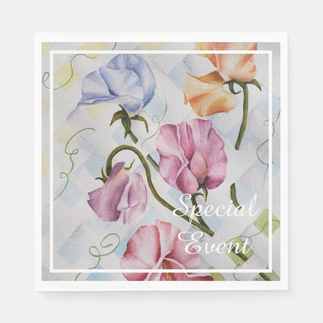 SWEET SMELLING SWEET PEAS MONOGRAM PARTY NAPKIN (Front)