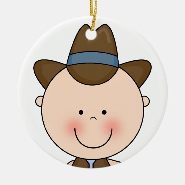 Sweet Smiling Baby Boy Western Cowboy Keepsake Ceramic Ornament (Front)