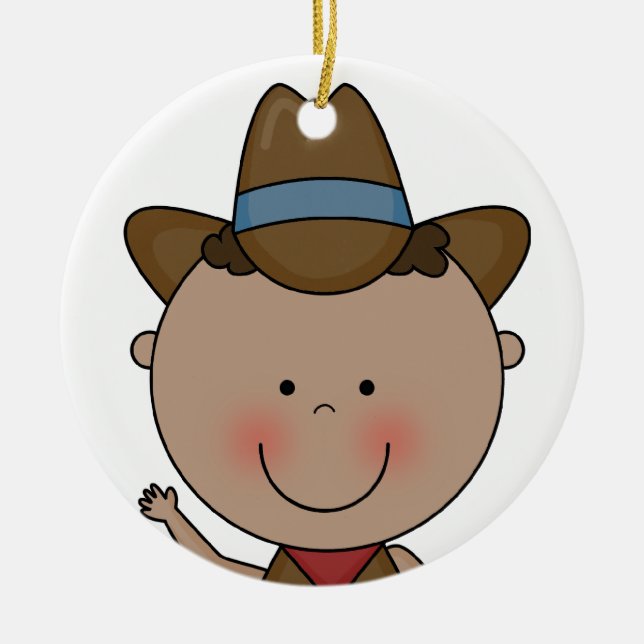 Sweet Smiling Baby Boy Western Cowboy Keepsake Ceramic Ornament (Front)