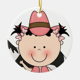 Sweet Smiling Baby Girl Western Cowgirl Keepsake Ceramic Ornament