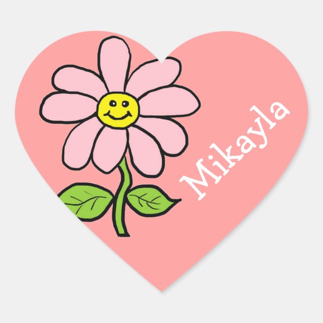 Sweet Smiling Daisy Heart Sticker (Front)