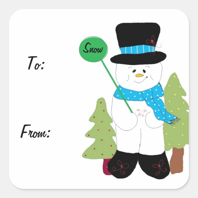 Sweet Smiling Frosty Snowman Square Sticker (Front)