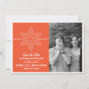Sweet Snowflake Save the Date Invite, Orange Invitation