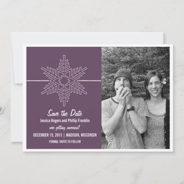 Sweet Snowflake Save the Date Invite, Purple (Front)
