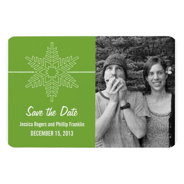 Sweet Snowflake Save the Date Magnet, Green Magnet (Horizontal)
