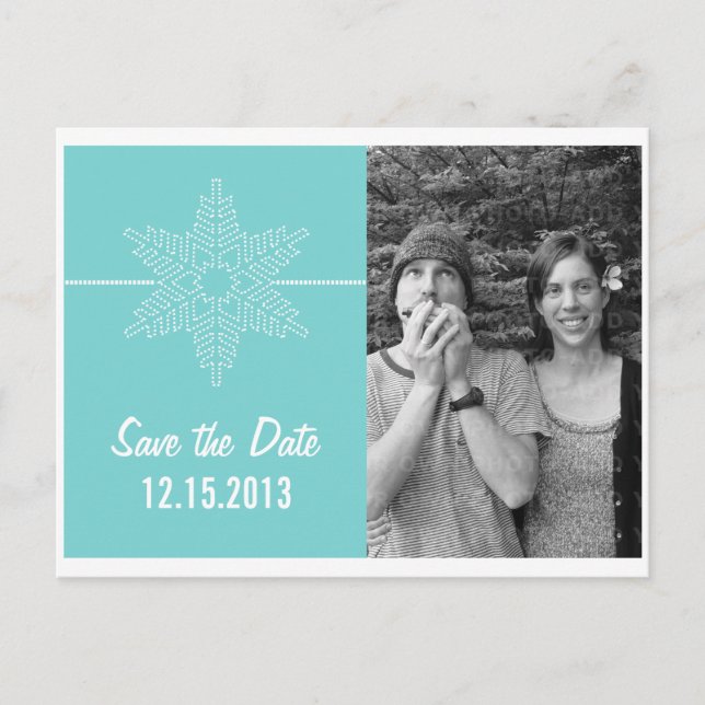 Sweet Snowflake Save the Date Postcard, Aqua Announcement Postcard (Front)