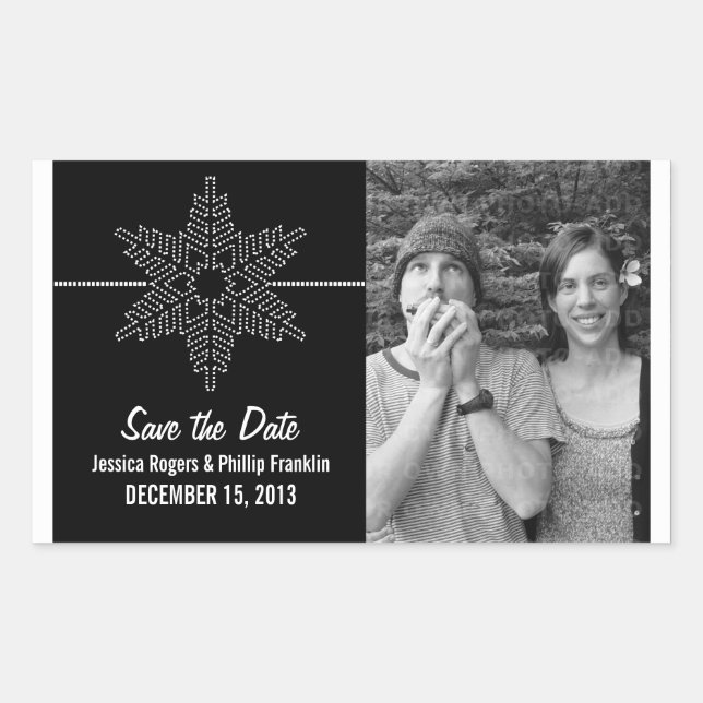 Sweet Snowflake Save the Date Stickers, Black Sticker (Front)