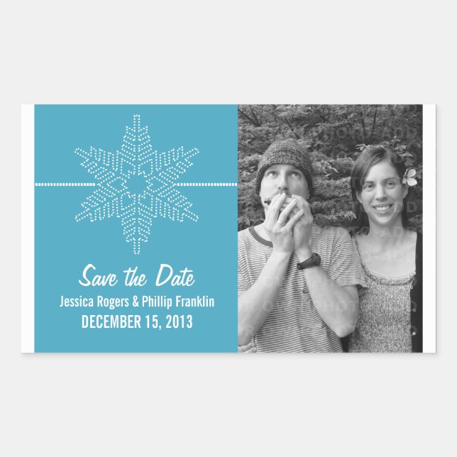 Sweet Snowflake Save the Date Stickers, Blue Sticker (Front)