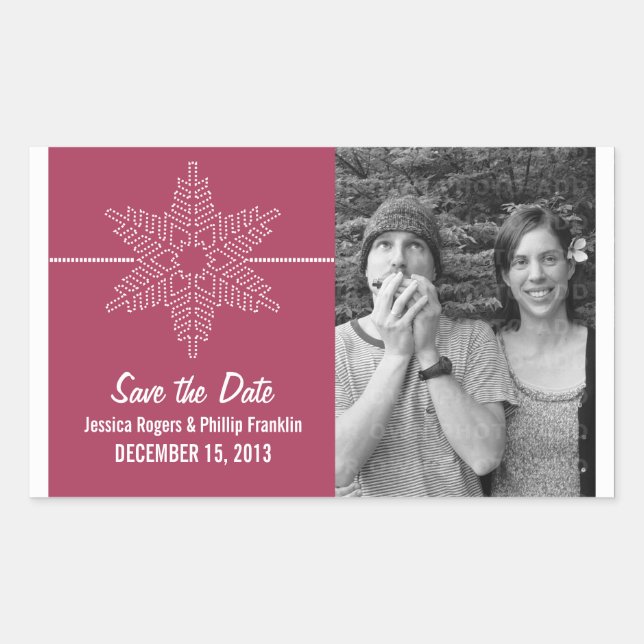Sweet Snowflake Save the Date Stickers, Fuchsia Sticker (Front)