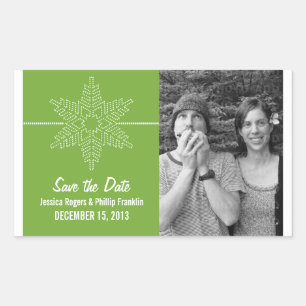 Sweet Snowflake Save the Date Stickers, Green Sticker