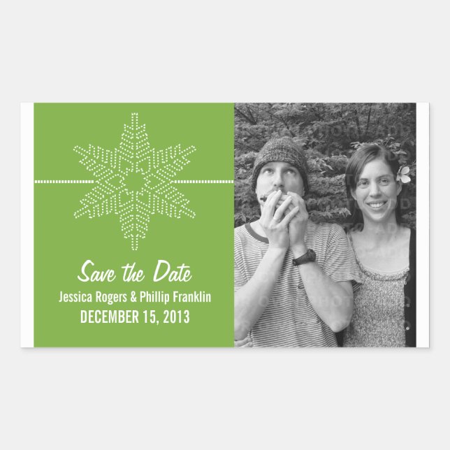 Sweet Snowflake Save the Date Stickers, Green Sticker (Front)