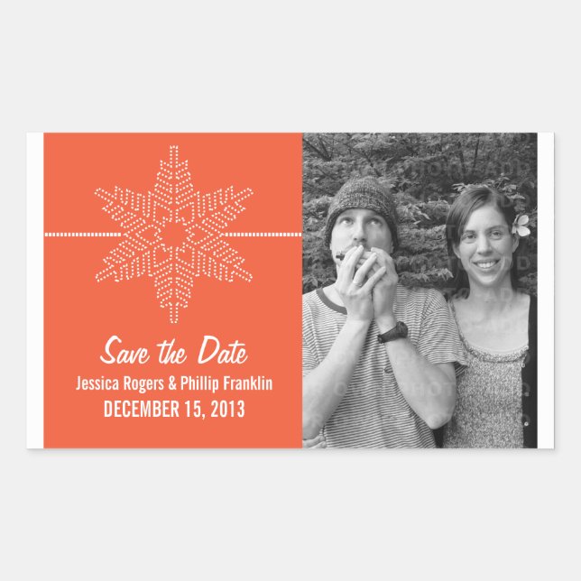 Sweet Snowflake Save the Date Stickers, Orange Sticker (Front)