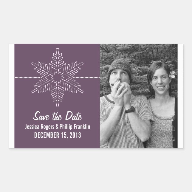 Sweet Snowflake Save the Date Stickers, Purple Sticker (Front)
