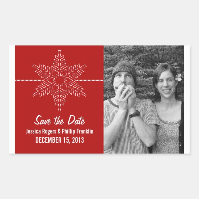 Sweet Snowflake Save the Date Stickers, Red Sticker (Front)
