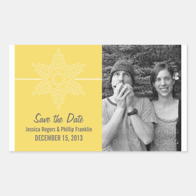 Sweet Snowflake Save the Date Stickers, Yellow Sticker (Front)