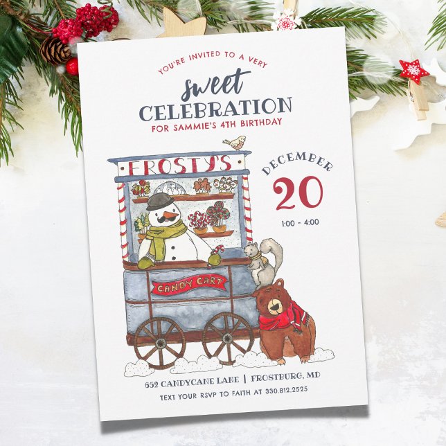 Sweet Snowman December Birthday Party Invitation (Creator Uploaded)