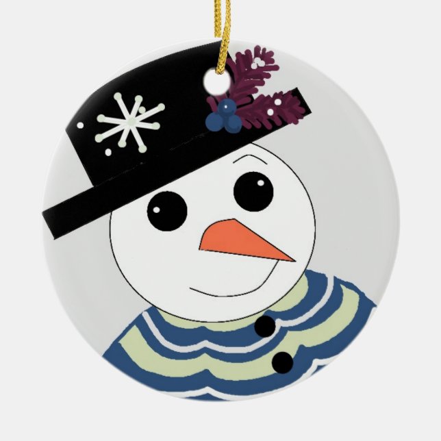Sweet Snowman Face  Ceramic Ornament (Front)