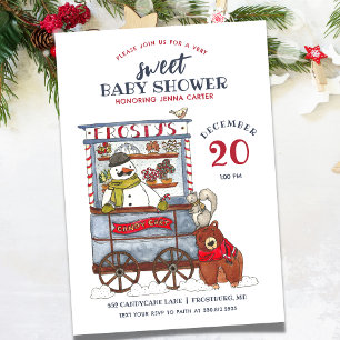 Sweet Snowman Forest December Baby Shower Invitation