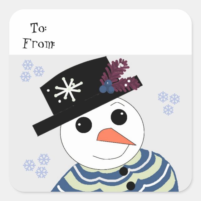 Sweet Snowman Square Sticker (Front)