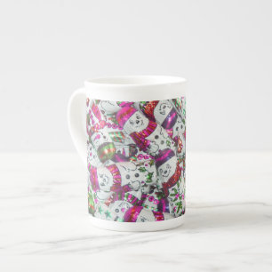 Sweet Snowmen Pink bone china mug
