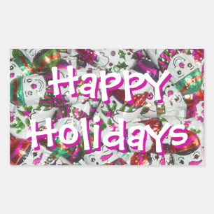 Sweet Snowmen Pink Happy Holidays rectangle Sticker