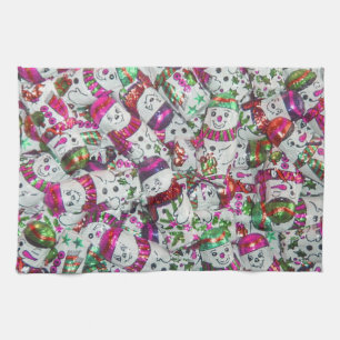 Sweet Snowmen Pink kitchen towel
