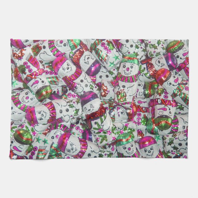 Sweet Snowmen Pink kitchen towel (Horizontal)