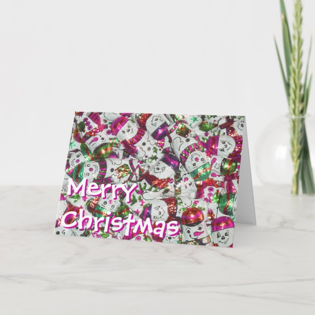 Sweet Snowmen Pink 'Merry Christmas' card front (Front)