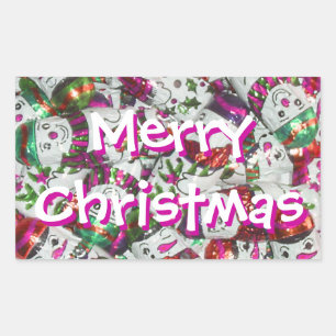 Sweet Snowmen Pink Merry Christmas rectangle Sticker