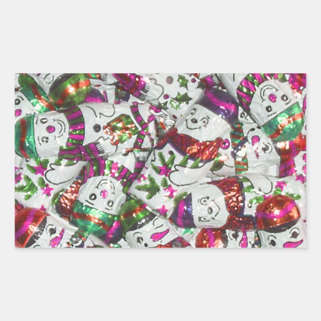 Sweet Snowmen Pink sticker rectangle (Front)