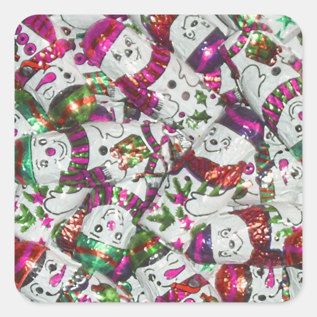 Sweet Snowmen Pink sticker square (Front)