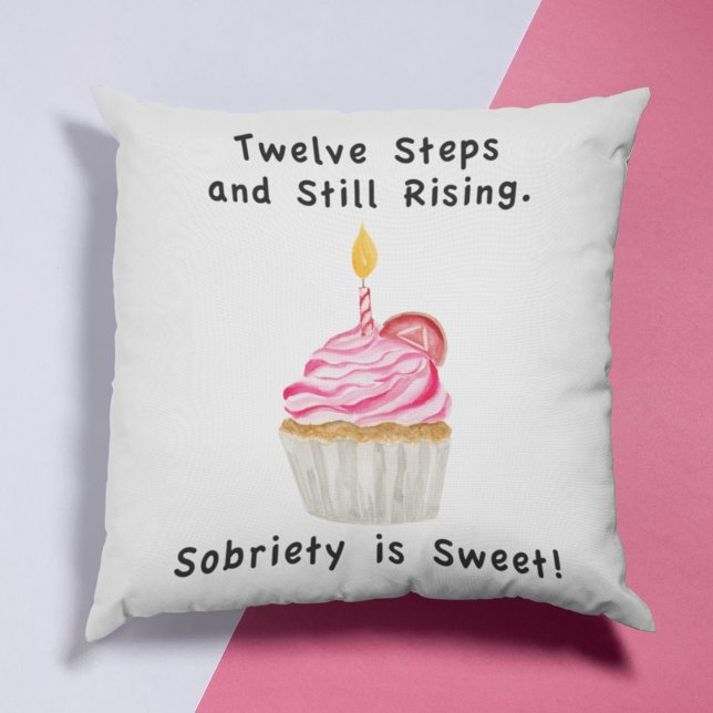 Sweet Sobriety: Cupcake with Candle, Recovery Coin Throw Pillow (Creator Uploaded)