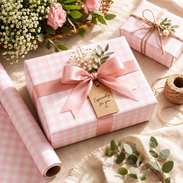 Sweet Soft Pink Gingham Birthday Wrapping Paper (Creator Uploaded)
