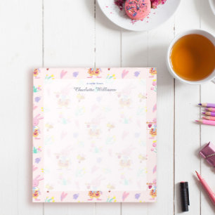 Sweet soft pink watercolor rabbit pattern Name Notepad