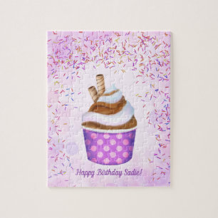 Sweet Soft Serve Ice Cream Personalize Birthday Jigsaw Puzzle