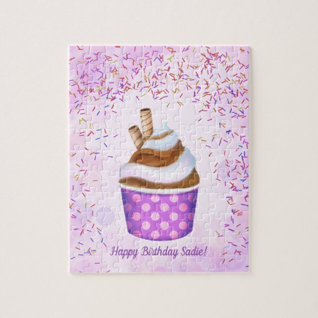 Sweet Soft Serve Ice Cream Personalize Birthday Jigsaw Puzzle (Vertical)