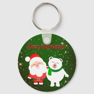 Sweet Sparkly Green, Santa and Bear Keychain