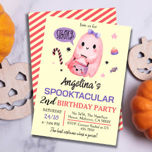 Sweet & spooky ghost candy 2nd birthday Halloween Invitation