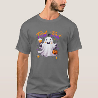 Sweet & Spooky Ghost with Wine & Pumpkin Bucket T-Shirt