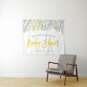 Sweet Sprigs Neutral Baby Shower Sign Tapestry